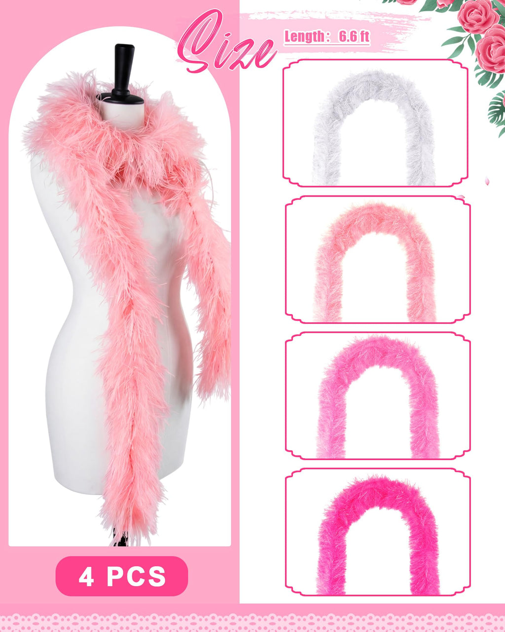 Feather Boas Halloween Party Decor 6.6 ft Multi Color 2 - 4 Pcs