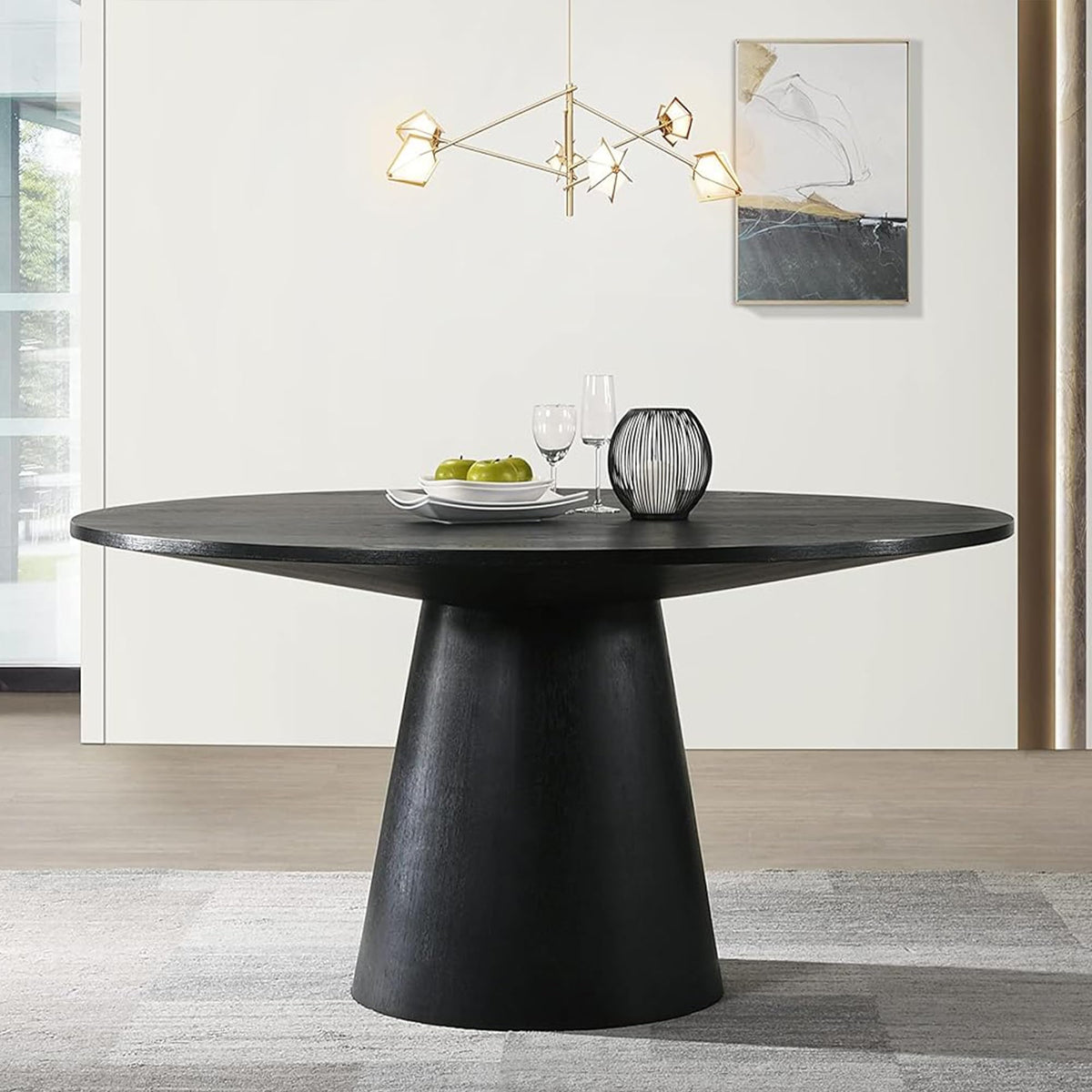 59" Round Dining Table for 4 to 6, Modern Kitchen Table, Wooden Kitchen Table Rustic Farmhouse Circle Dining, Round