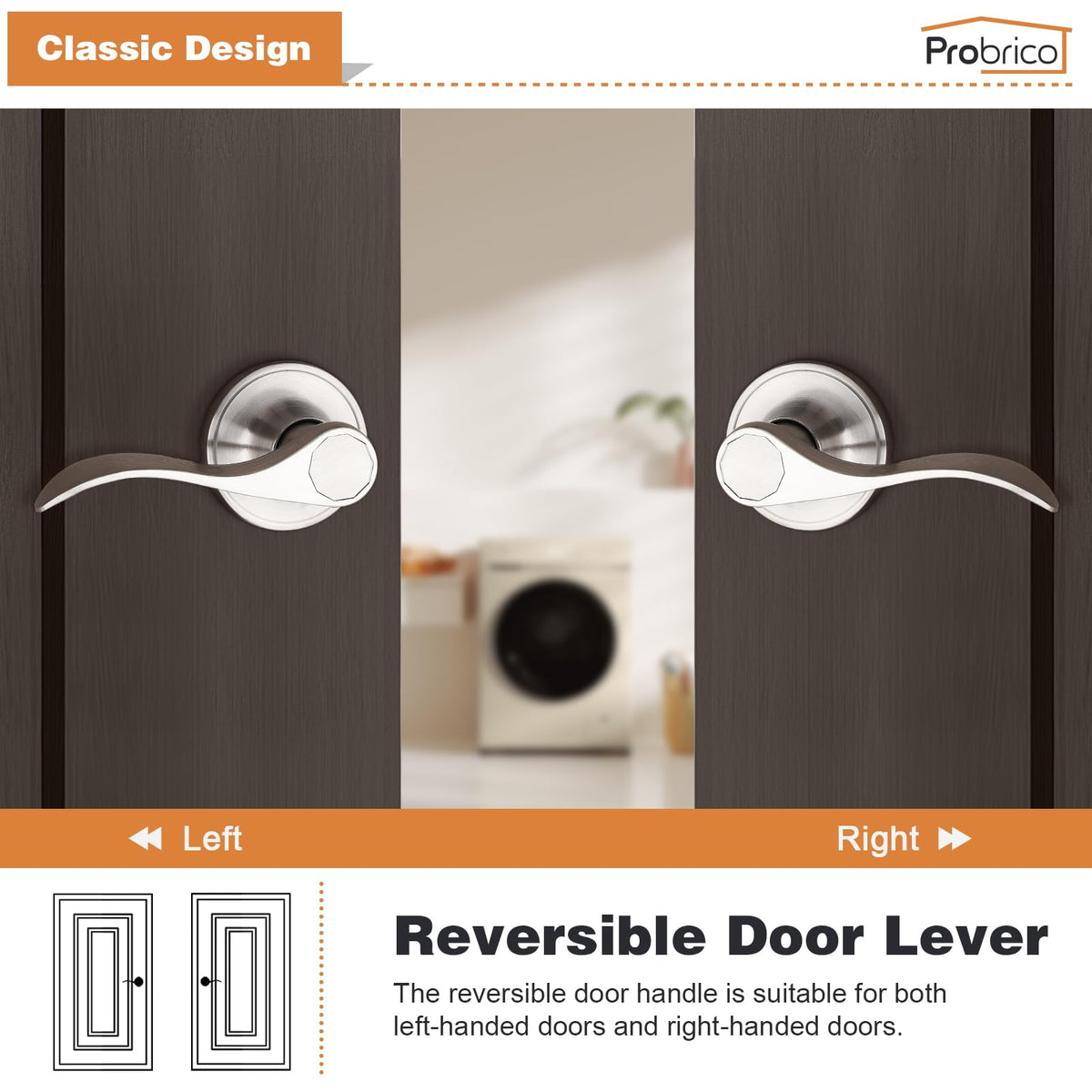 Satin Nickel Passage Door Levers, Wave Style Handles Keyless Interior Leversets and Closet, 6 Pack