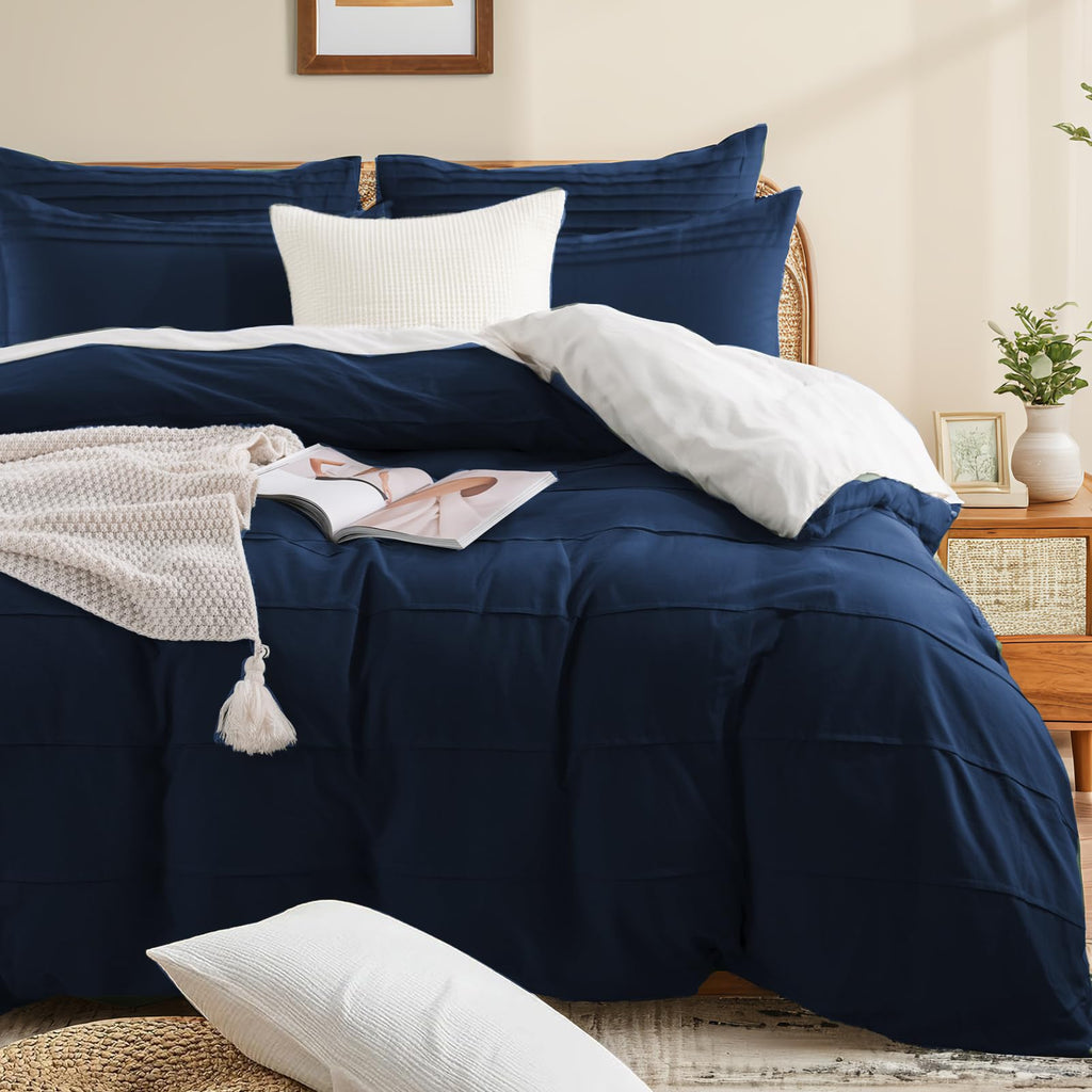 Organic Cotton Duvet Cover, Pleated, Navy Blue