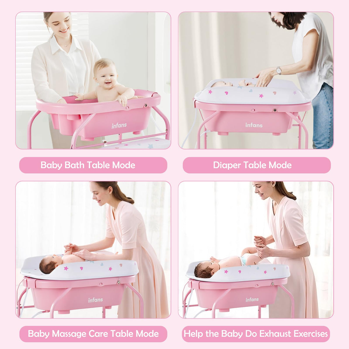 2 in 1 Baby Changing Table with Bath Tub Unit, Folding Diaper Dresser Station with Wheels Waterproof Pad Storage