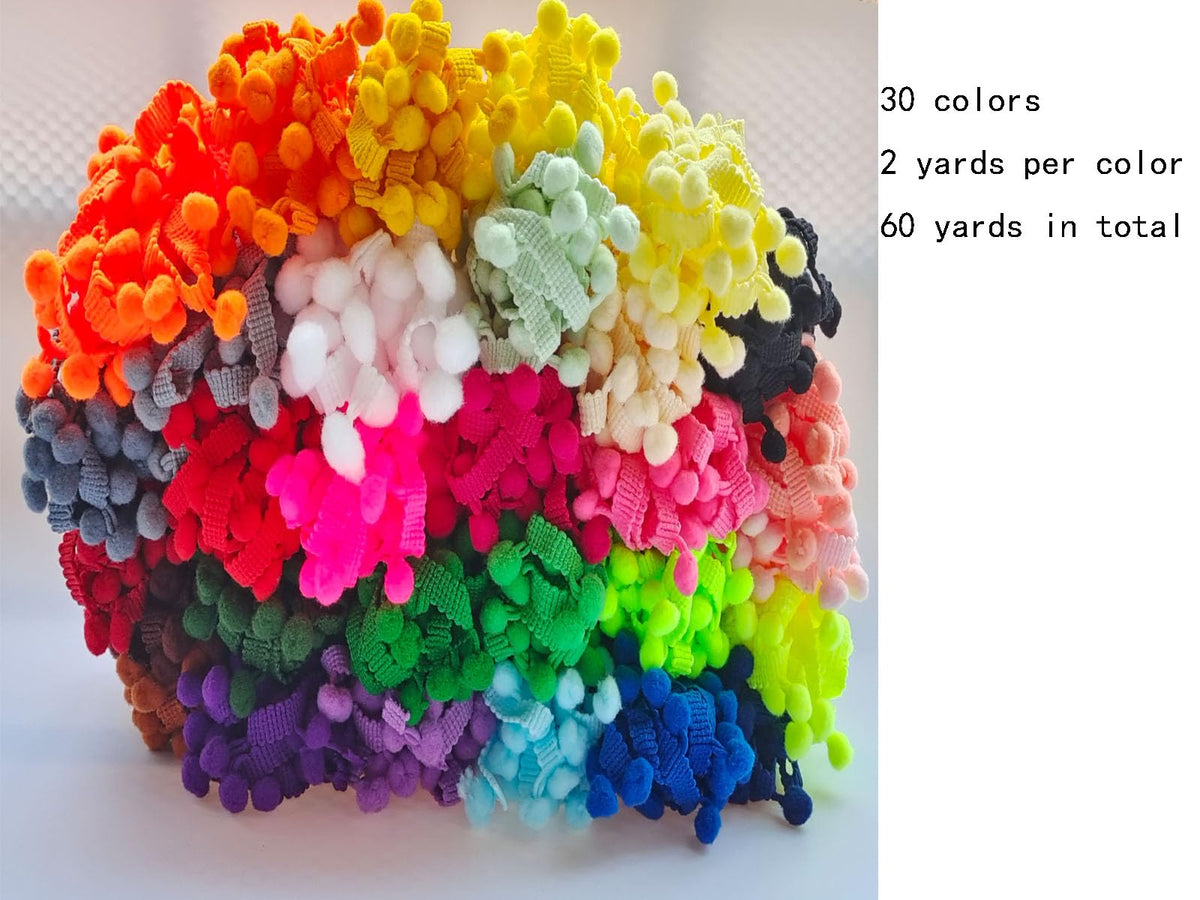 Pom Pom Trim 60 Yards 30 Colors 8mm Ball Fringe Trim for Sewing Accessory Decoration DIY Crafts (Mixed Color 2, 8mm