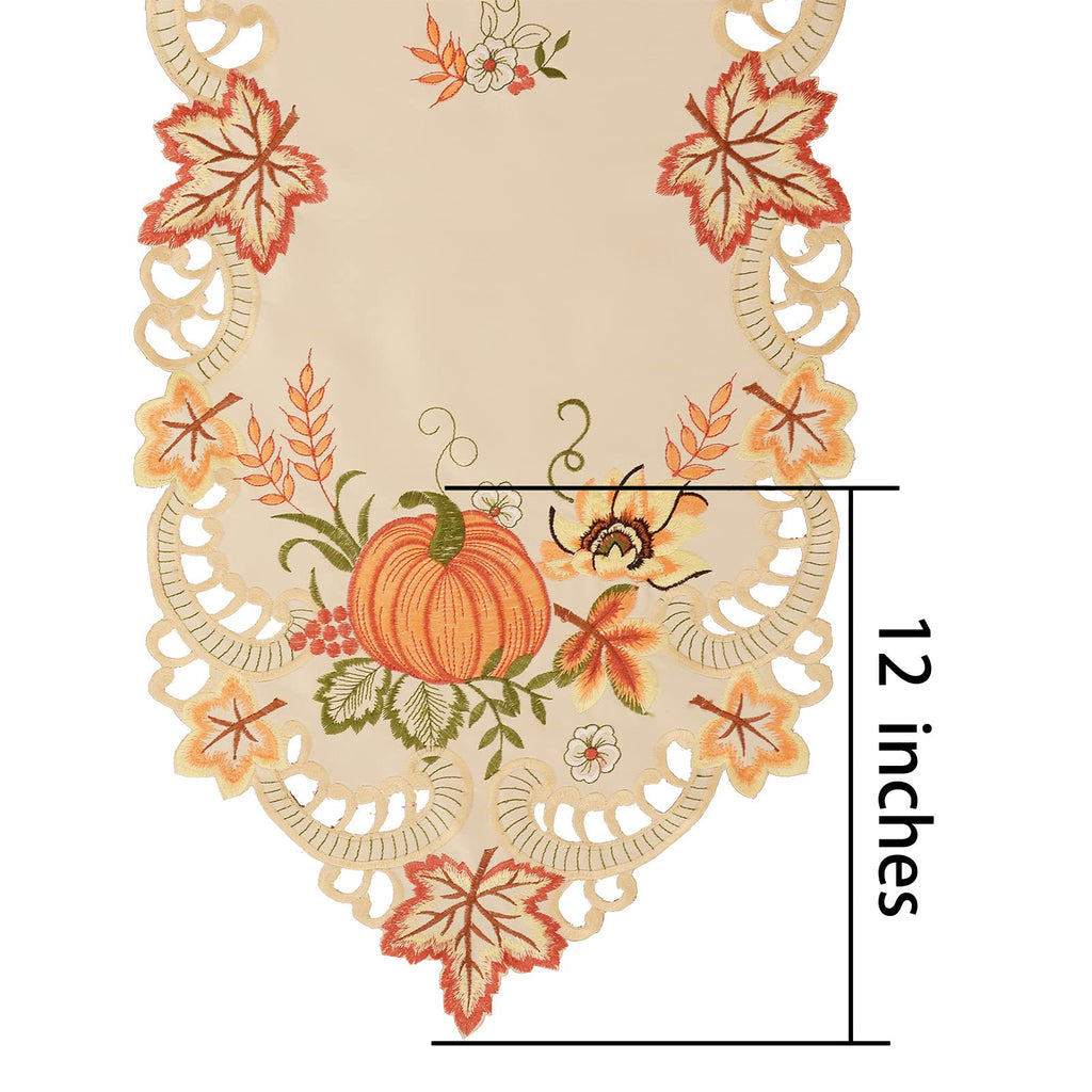 Thanksgiving Harvest Pumpkins Table Runners for Autumn Or Fall Decorations, Embroidery (14 × 90 Inches)