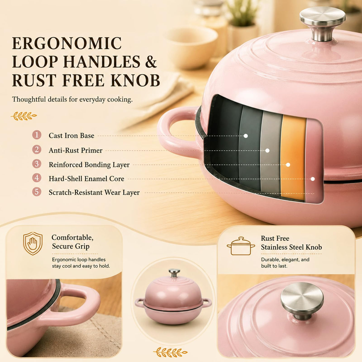 5QT Enameled Cast Iron Dutch Oven for Sourdough Bread Baking