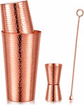 100% Solid Copper Boston Cocktail Shaker Set 16 oz & 25 oz Boston Cocktail 1oz & 2oz Doubleheaded Jigger and 12 - Set of 4