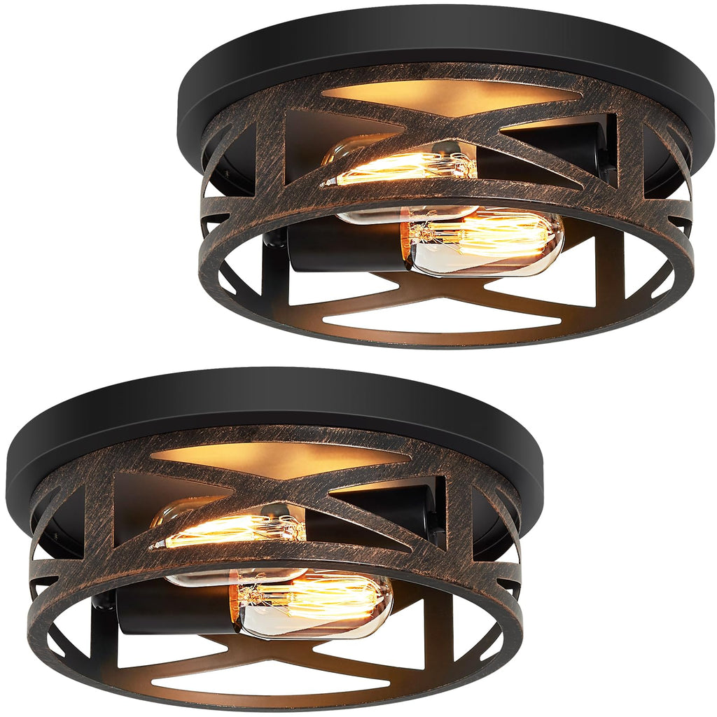 2 Pack Flush Mount Ceiling Light, Farmhouse Hallway Lighting Fixtures, Industrial Light Fixtures Ceiling Mount, E26 Base