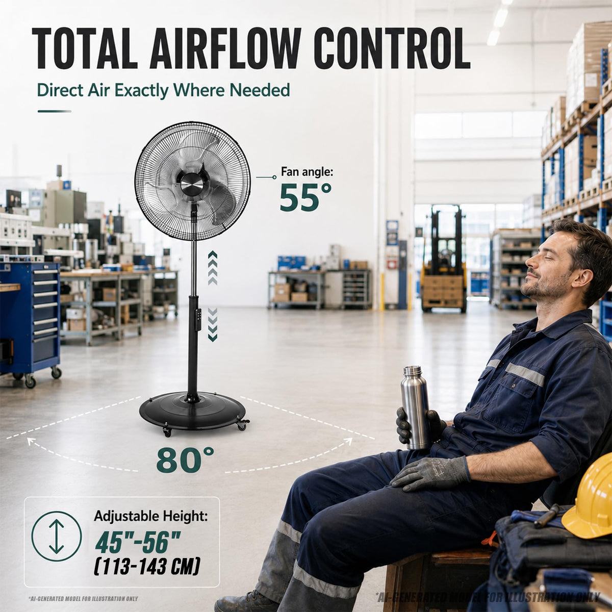 20" DC Motor Pedestal Fan, 5100 CFM High Velocity Oscillating Fan, Remote Control, Heavy-Duty Metal Standing Fan with