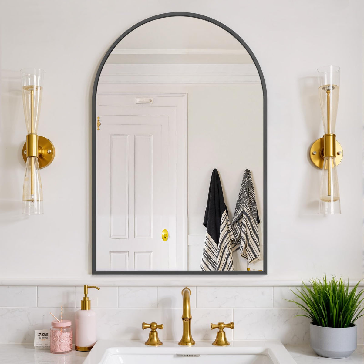 Bathroom Mirror for Wall, 36x24 Inch Arched Mirror