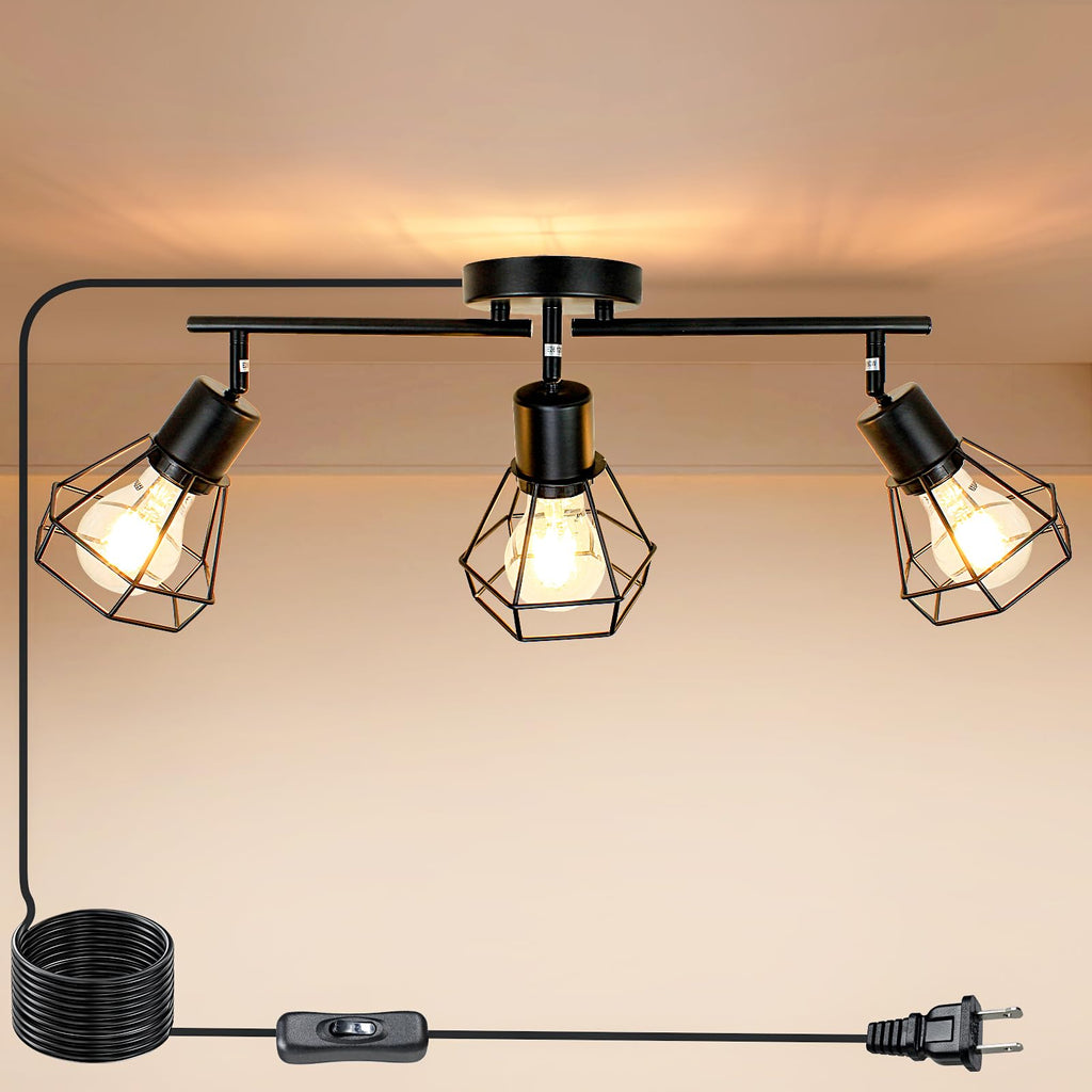 Track Lighting Plug in, 3-Light Directional Ceiling Fixture, Black