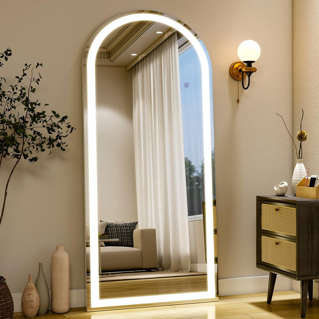 26"X68" LED Arched Full Length Mirror, Floor Mirror with Lights