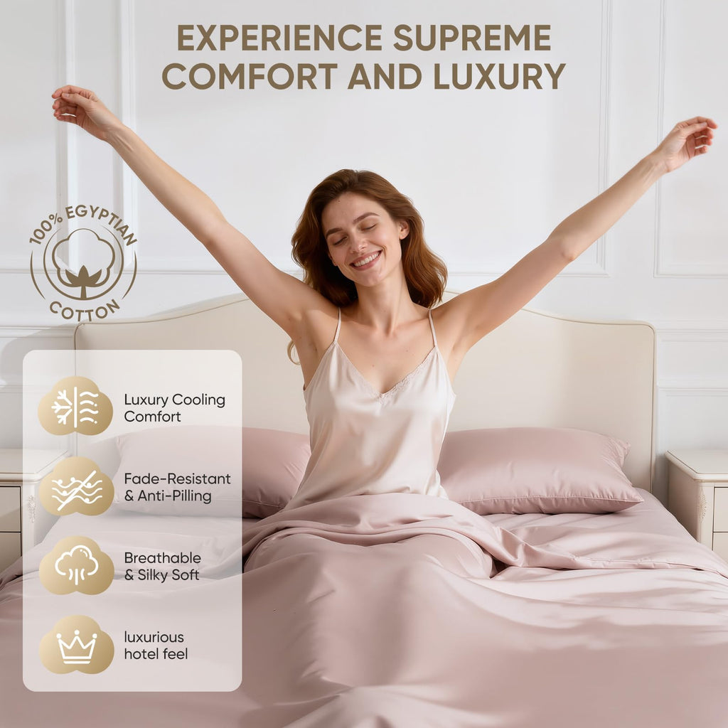 1200 Thread Count Egyptian Cotton 100% Bed Sheet Set, Solid Thickness, Long-Lasting Durable Construction, Resists