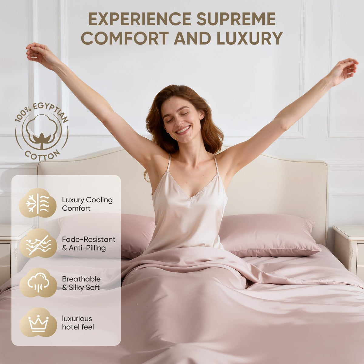 1200 Thread Count Egyptian Cotton 100% Bed Sheet Set, Solid Thickness, Long-Lasting Durable Construction, Resists