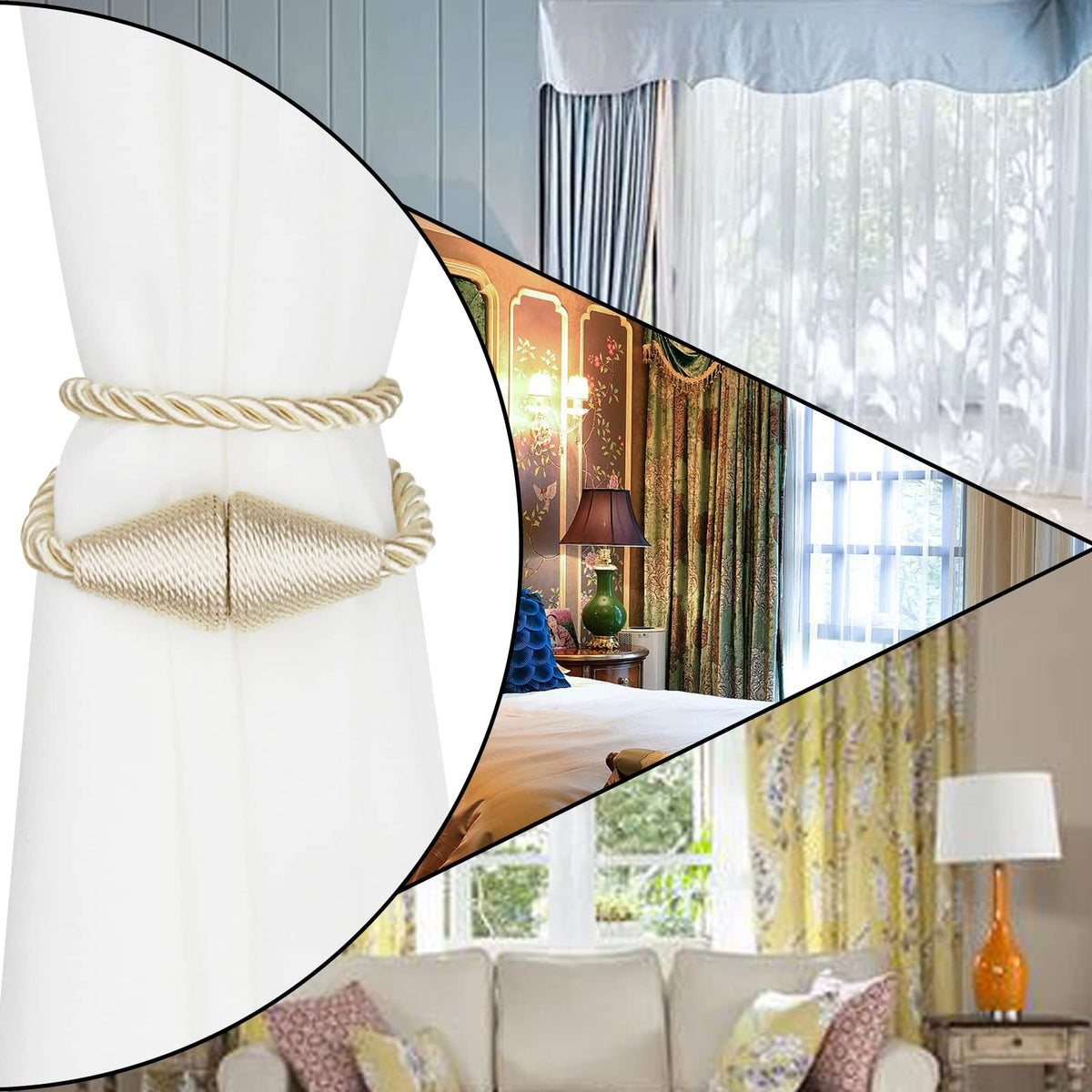 Magnetic Curtain Tiebacks Rope Decorative Holdbacks for Drapes