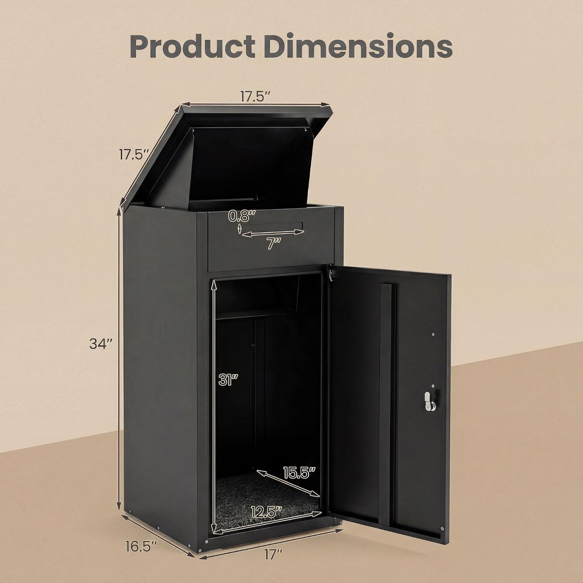 Large Outdoor Package Delivery Box Galvanized Steel Mailbox with Lockable Door, Combination Lock