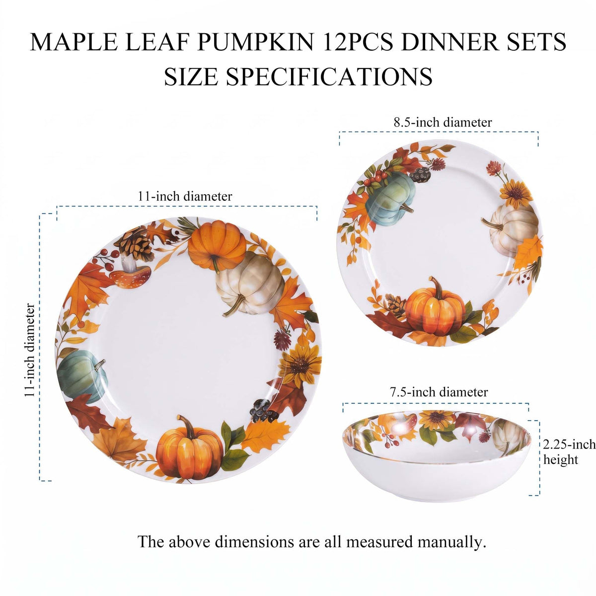 12‐Piece Fall Dinnerware Sets, Melamine Plates & Bowls Sets of 4