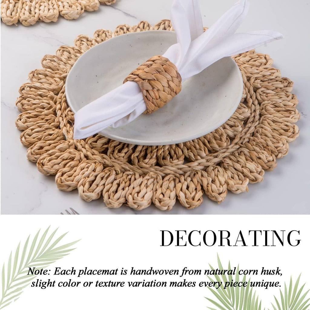 13.8" Set of 12 Round Woven Corn Husk Placemats