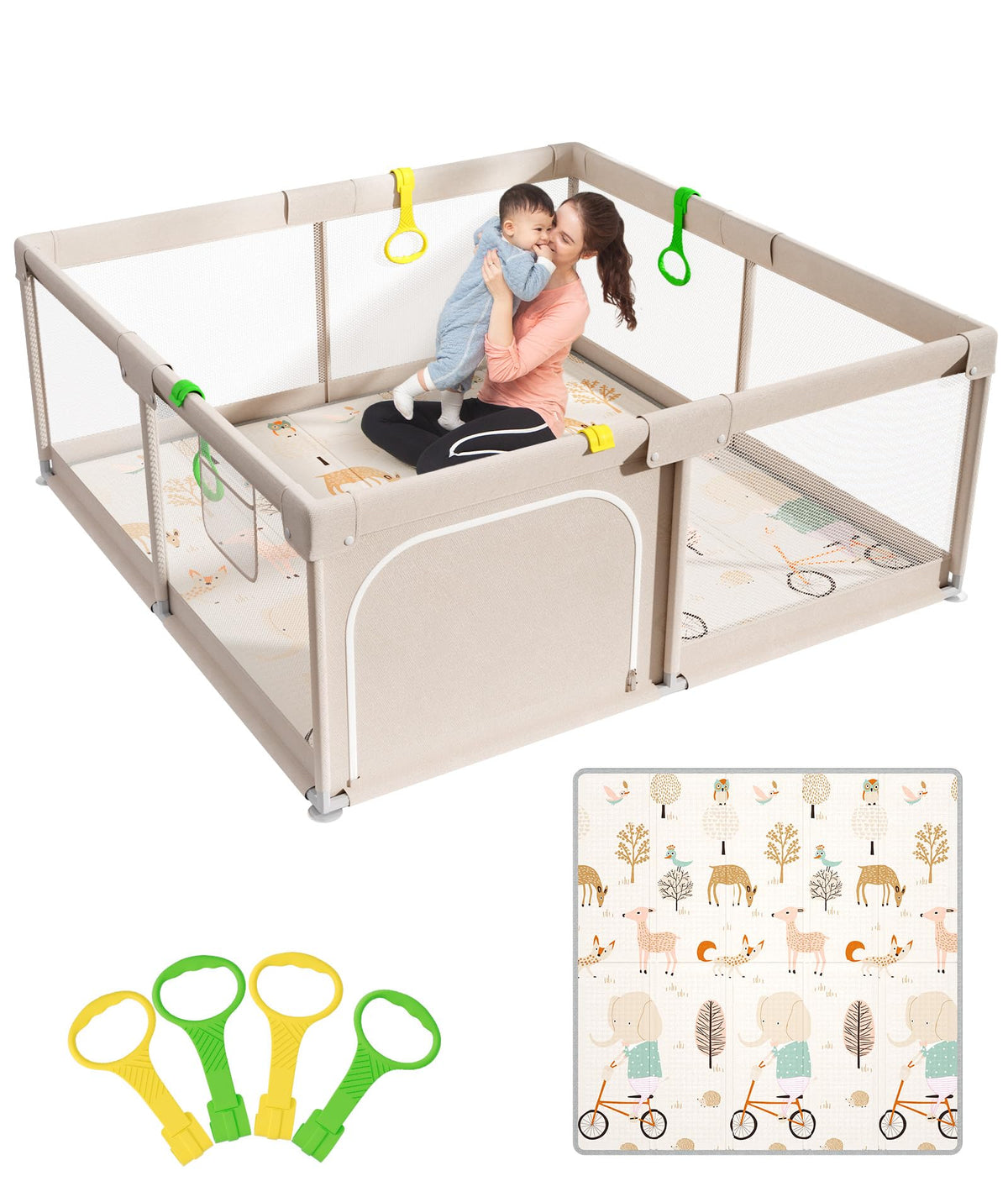 Baby Playpen with Mat, 71x59in Playpen for Babies and Toddlers, Grey