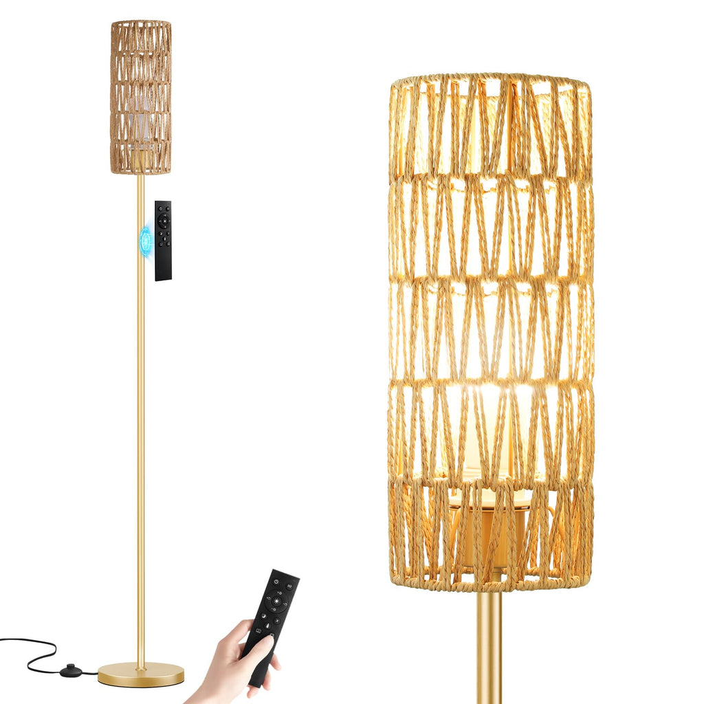64'' Floor Lamps with Remote Control and Stepless Dimmable Colors Temperature & Brightness, Boho Gold Standing Lamp