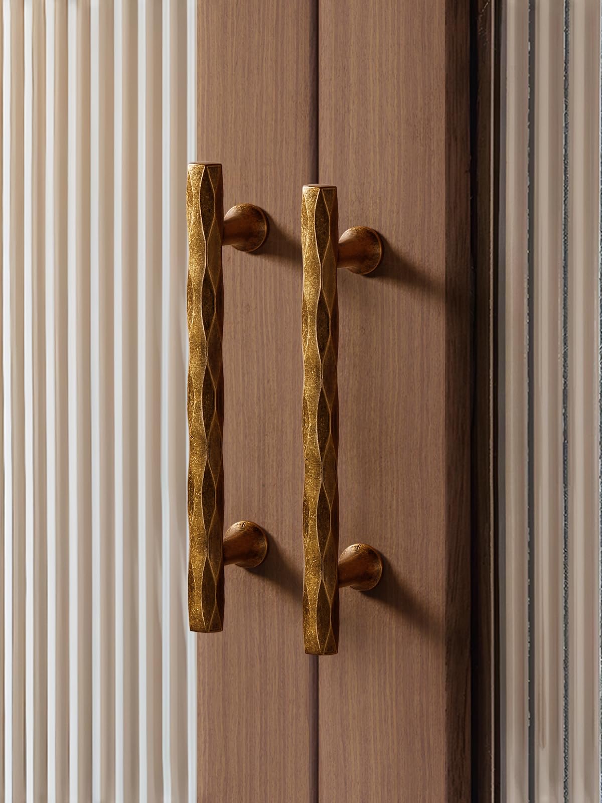 Cabinet Pulls Antique Brass 5" Hole Center 5 Pack Hammered