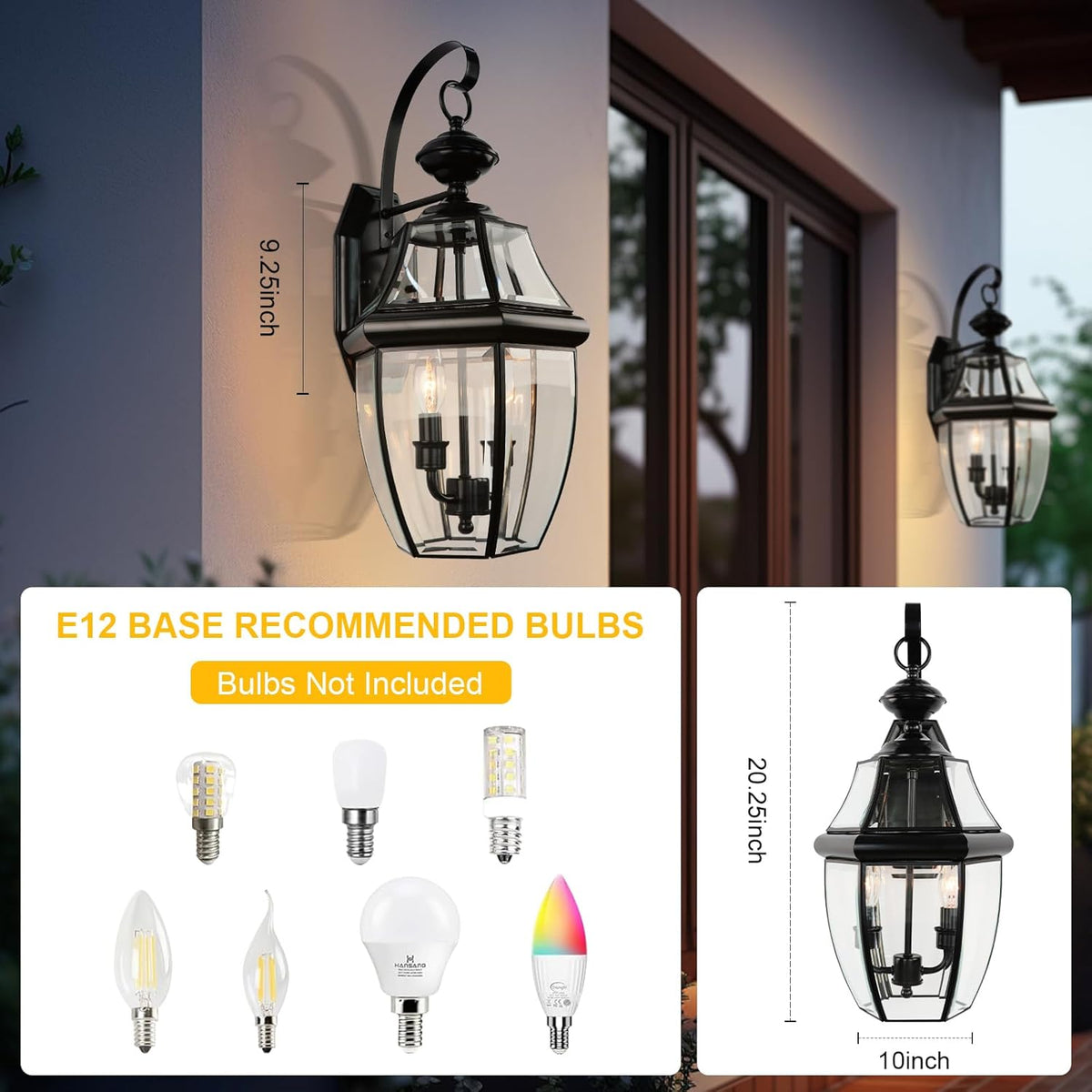 20 Inch Large Outdoor Wall Lantern, 2-Light with Clear Beveled Glass - Matte Black