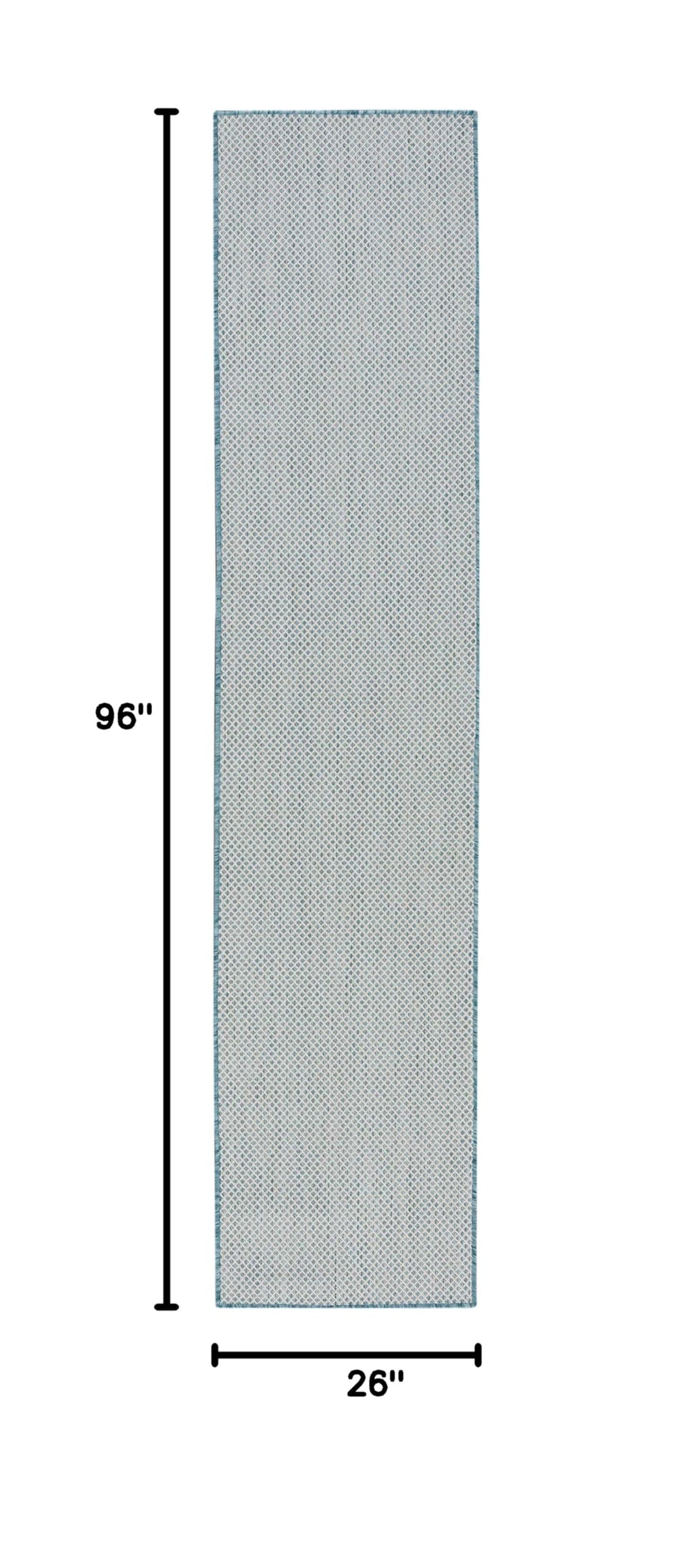 Courtyard 8' Runner Indoor/Outdoor Serged Edges Runner Ivory Aqua