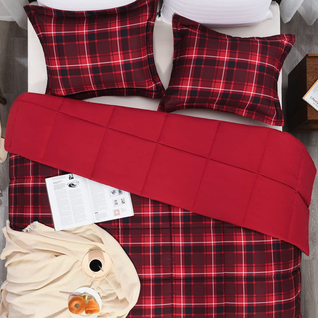 Comforter Set - Red and Black Buffalo Plaid Comforter Set Down Alternative Bed Comforter Set for