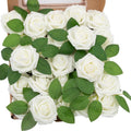 100Pcs Artificial Flowers Real Looking Ivory Foam Fake Roses