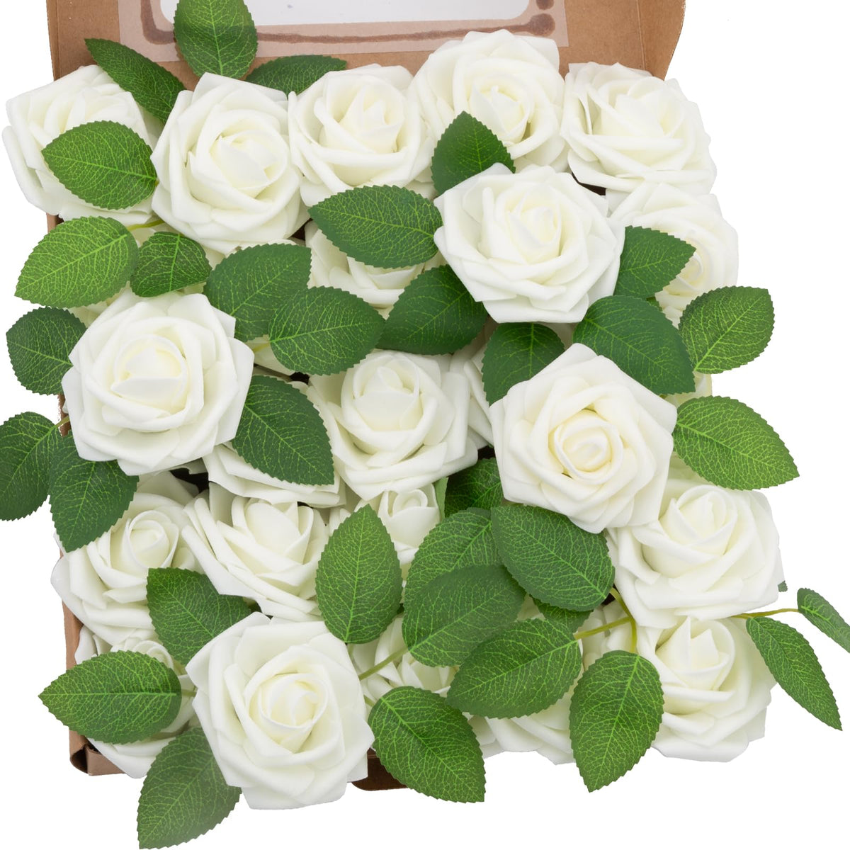 100Pcs Artificial Flowers Real Looking Ivory Foam Fake Roses