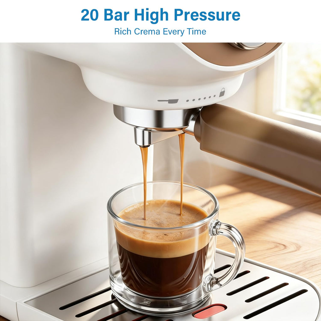 Espresso Machine, Compact Espresso Maker with Milk Frother, White