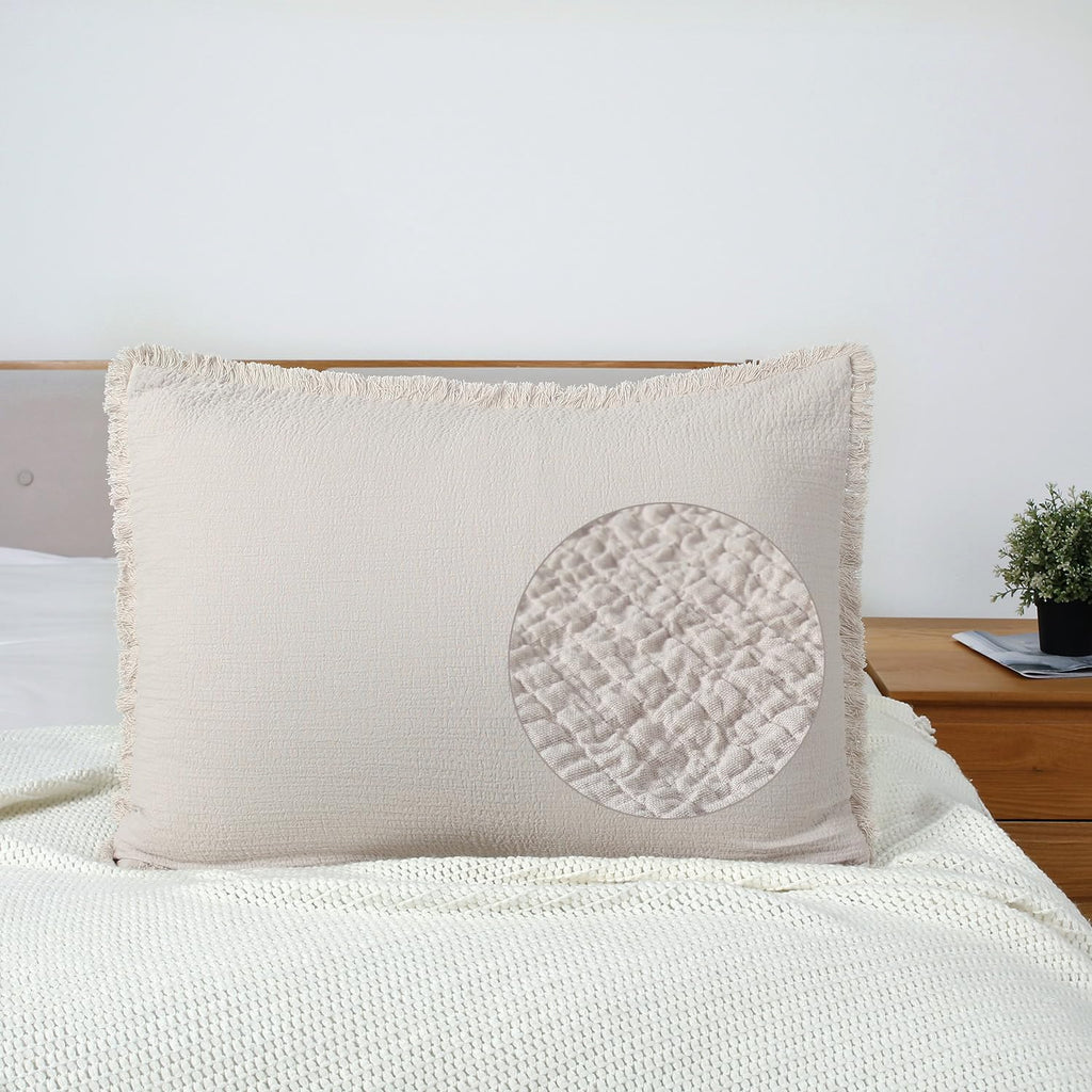 Quilted Pillow Shams Linen Standard Set of 2 Muslin Cotton Matelasse Boho