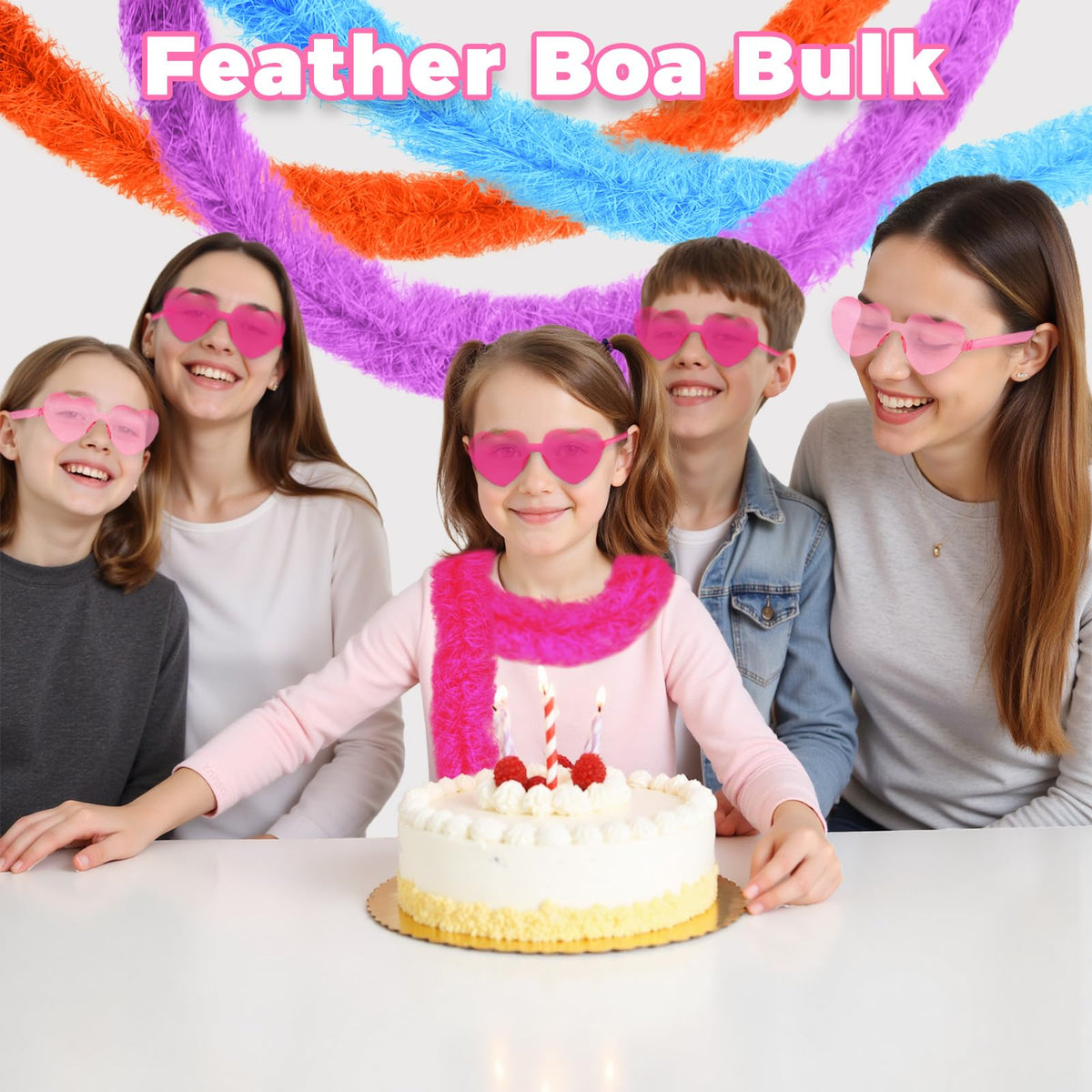 Feather Boas Party Pack (2m/6.6ft) pink feather boa Heart Sunglasses