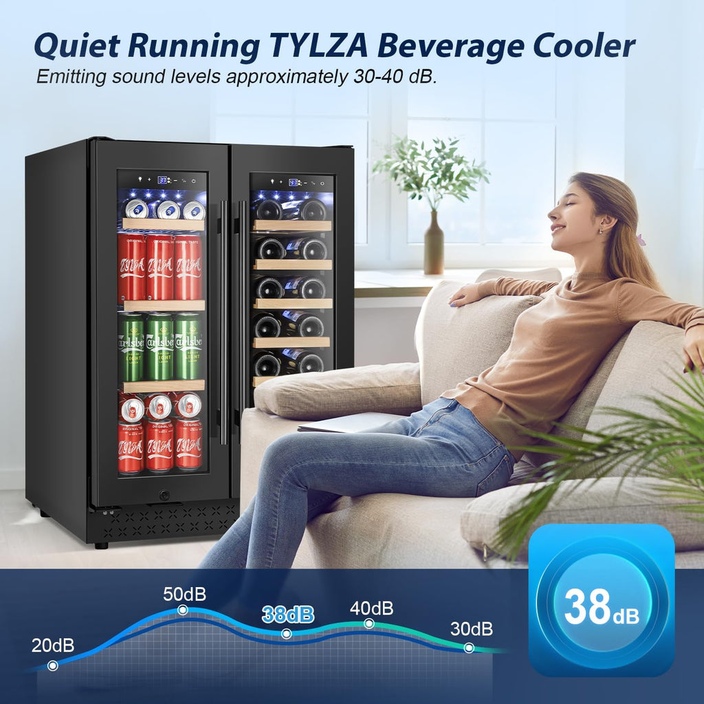 24 Inch Wine and Beverage Refrigerator, Dual Zone Wine Beverage Cooler 24" with French Door