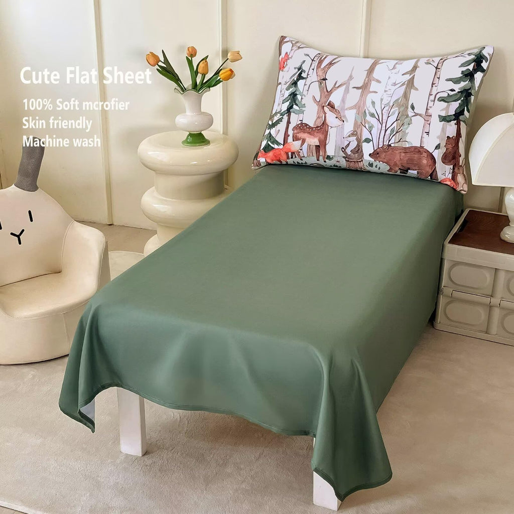 4 Pieces Woodland Animal Toddler Bedding Set, Forest Deer Bear Fox Bed Comforter Set for Boys Girls, Cute Toddler Bed
