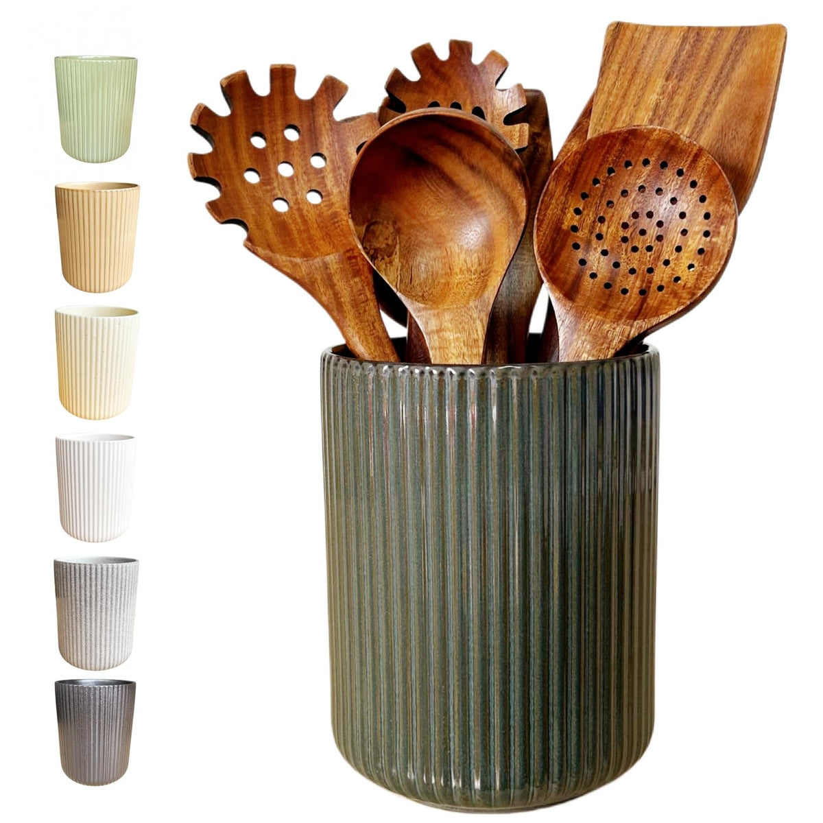 Large Stoneware Kitchen Utensil Holder Counter & Countertop Cooking Utensil Holder Spatula Holder Utensil Crock