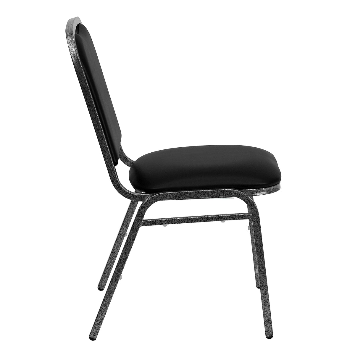 Series Stacking Banquet Chair in Black Vinyl - Silver Vein Frame