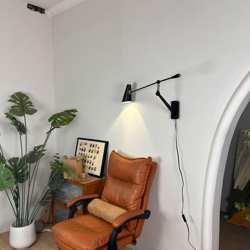 Adjustable Directional Plug in Swing Arm Wall Sconce, E26 Base