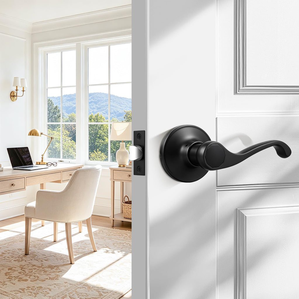 2026 New 6Pack Scroll Passage Door Lever, Matte Black Interior Door Handle, Easy Install & Closet Door, No Lock