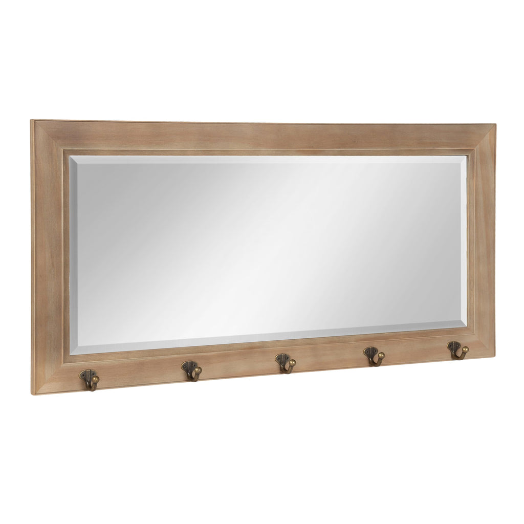 Pub Mirror with 5 Metal Hooks, Rustic Gray