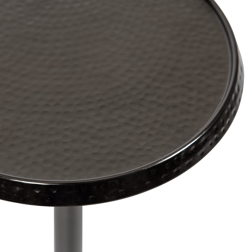 Inspired Saarinen Style Sanzo Modern Pedestal Side Table; 9 x 9 x 23; Pewter; Decorative with Hammered Tabletop