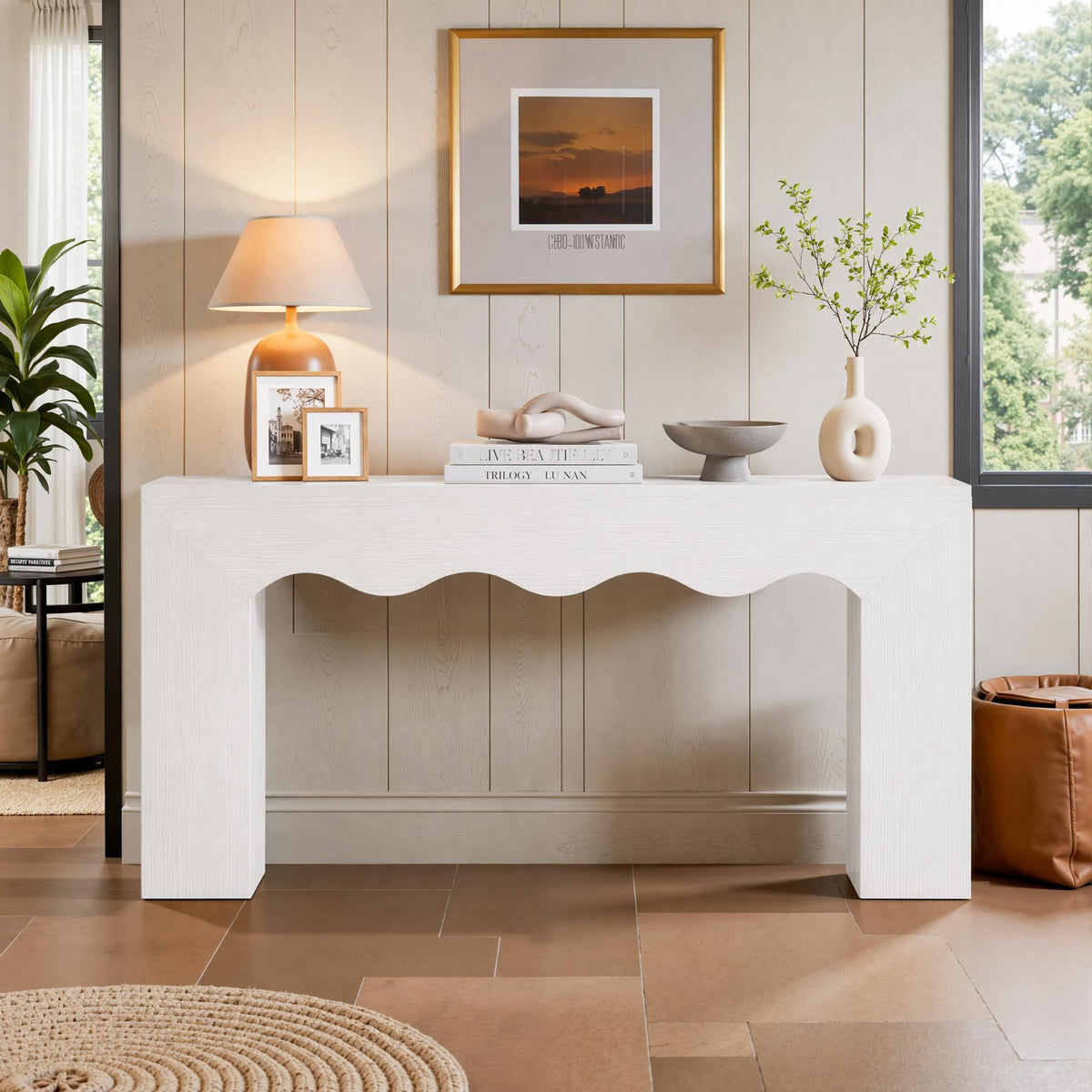 63" Farmhouse Console Table with Wavy Edge