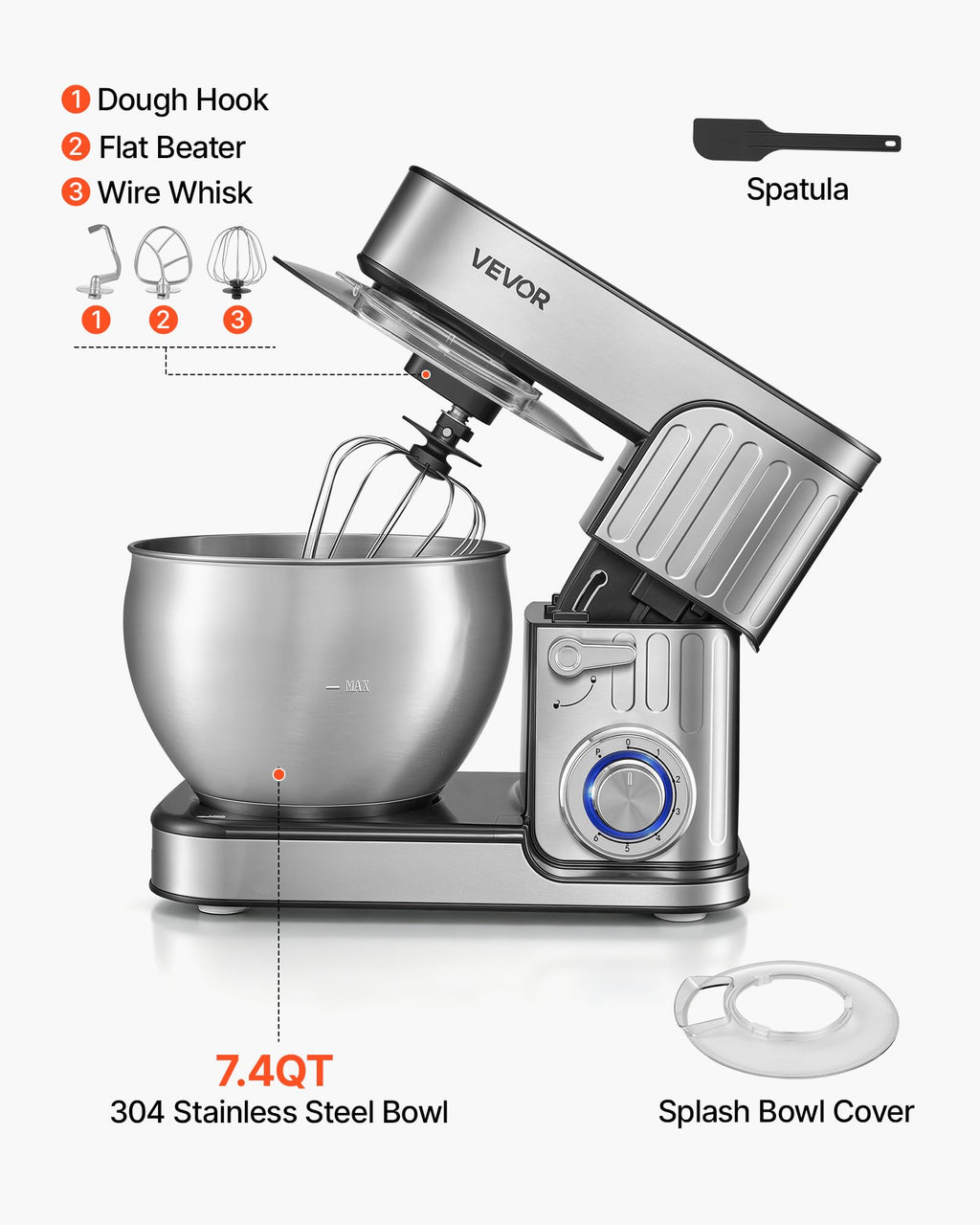 7.4 Qt Tilt Head Stand Mixer 500W Electric Dough Mixer
