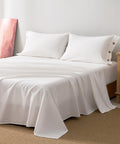 100% Washed Cotton Sheet Set, 4PC, Deep Pocket, White