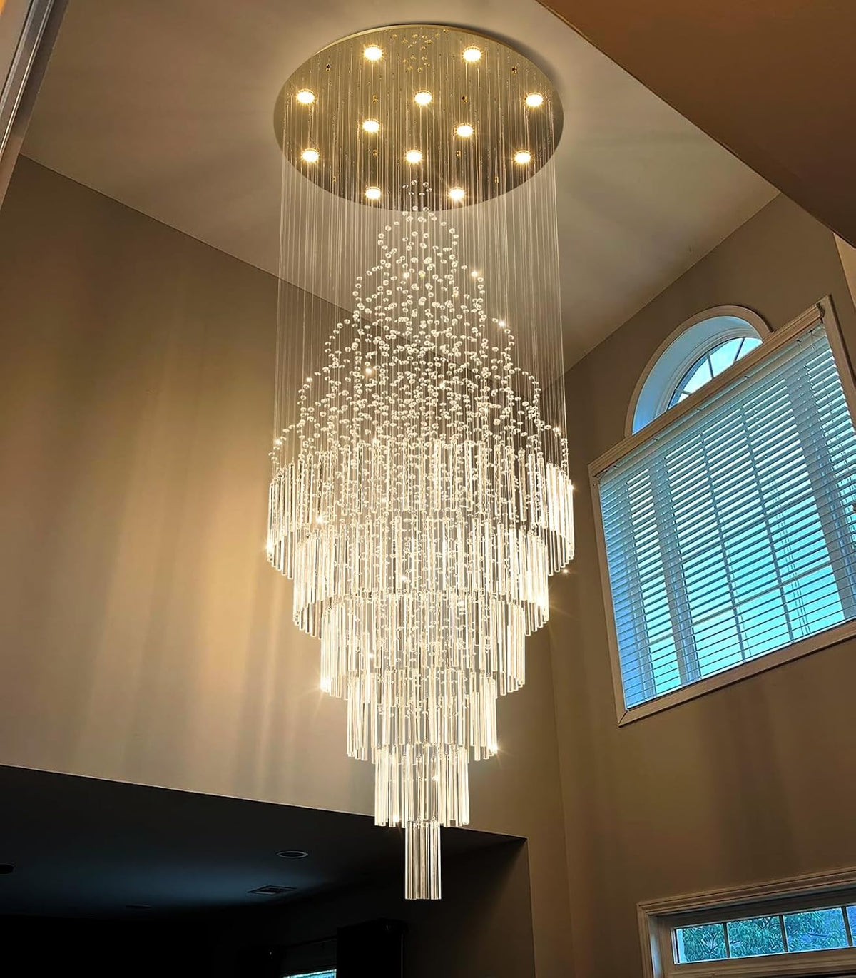 Glam Crystal Raindrop Chandelier with LED Bulbs for Foyers and Dining Rooms