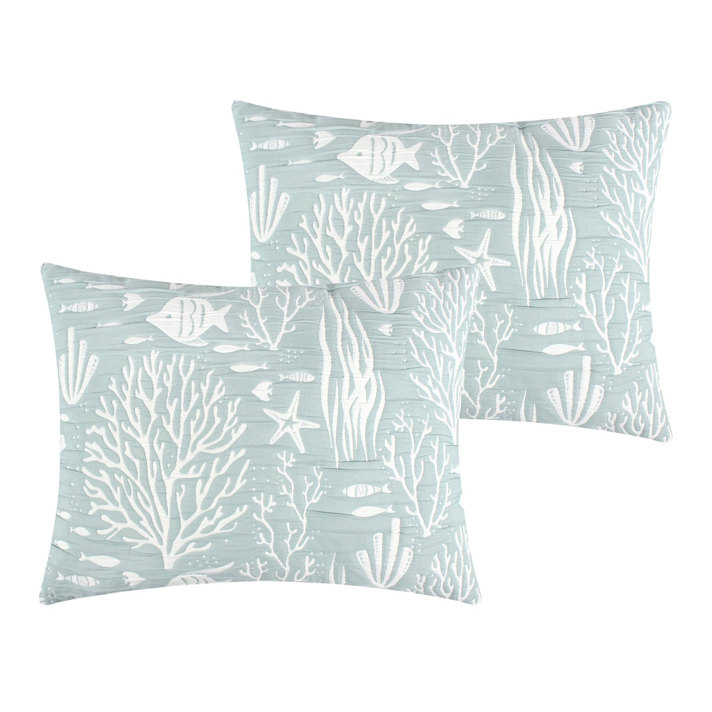 Home Coastal Paradise Woven Jacquard Matelasse Pillow Sham, Standard, Marina Seafoam