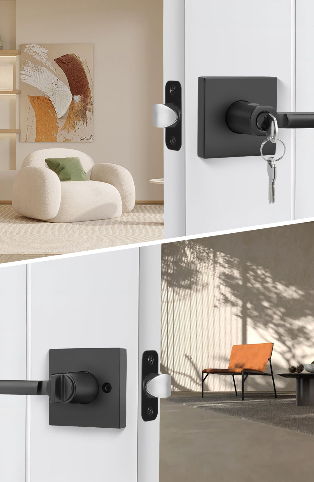 Matte Black Door Handles with Lock and Key, Keyed Entry 2 Pack