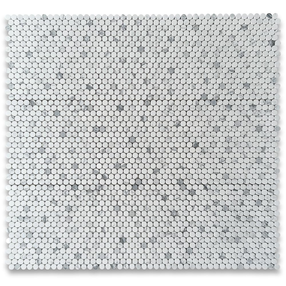 Statuary White Marble 3/4 inch Penny Round Mosaic Tile Polished Kitchen Bath Wall Floor Backsplash Shower (1 Sheet)