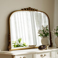Wall Beaded Mirror, 36 x 27 Inch Round Top Right Angle Wall Mirror, Tempered Glass, Rust Resistant, Horizontally or