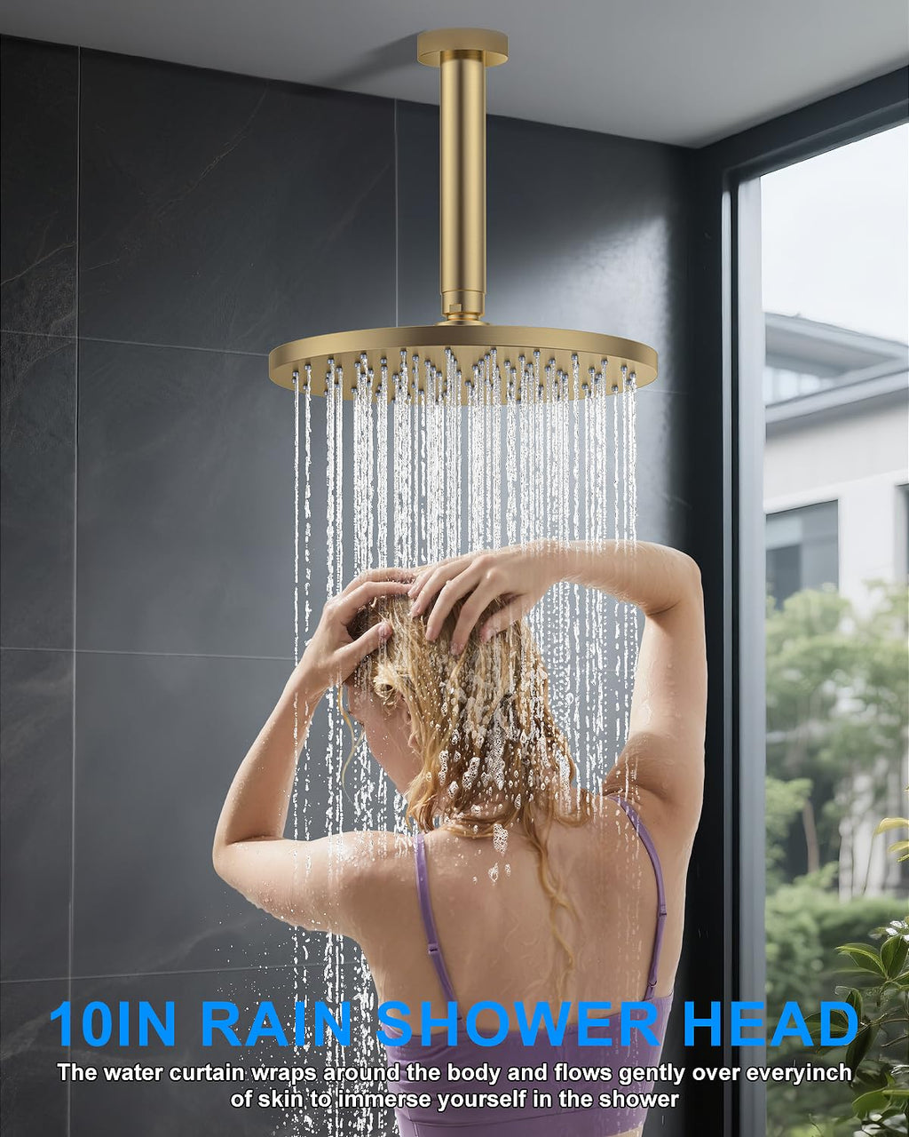 Shower System with Pressure Balance Valve, 10" Ceiling Mount Shower Faucet Set with 2 Rain Shower Head