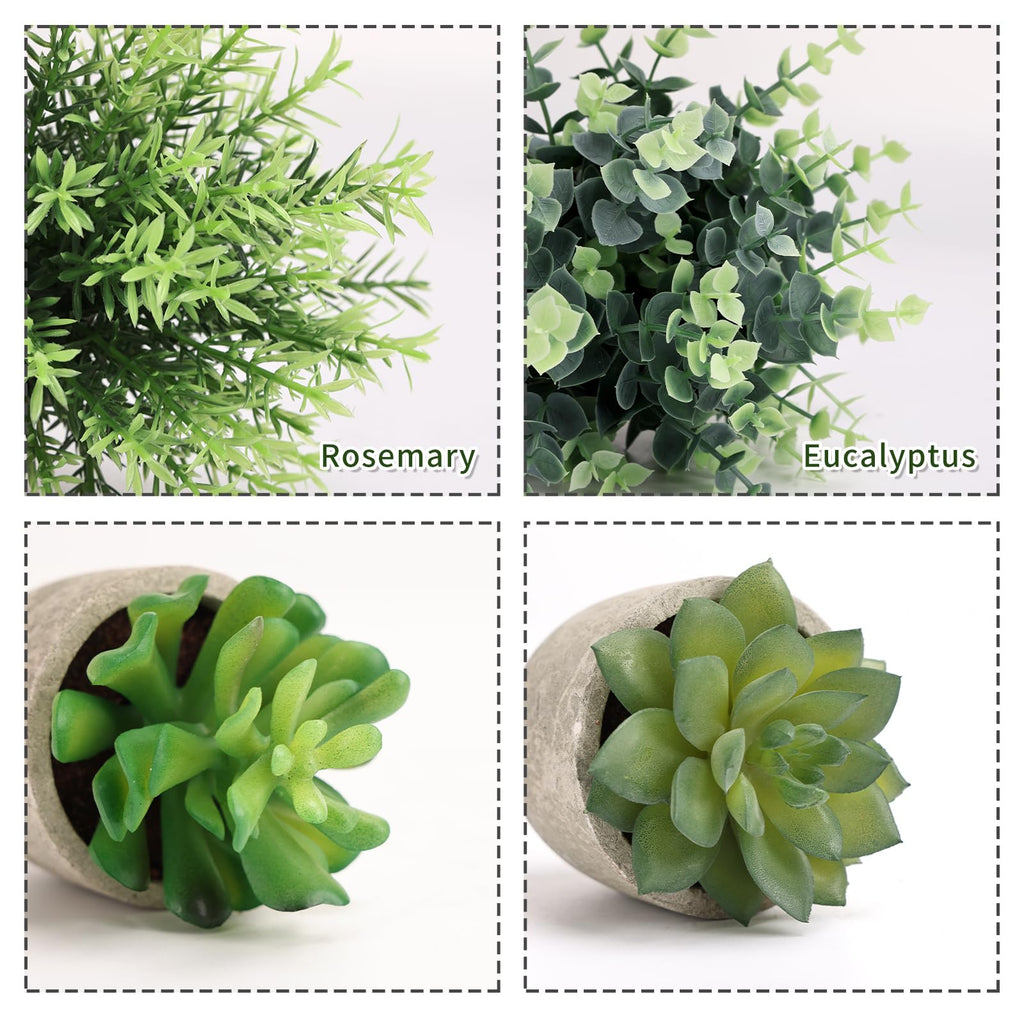 4 Pack Small Fake Plants Eucalyptus Rosemary Succulents Plants Artificial in Pots for Shelf Artificial Greenery