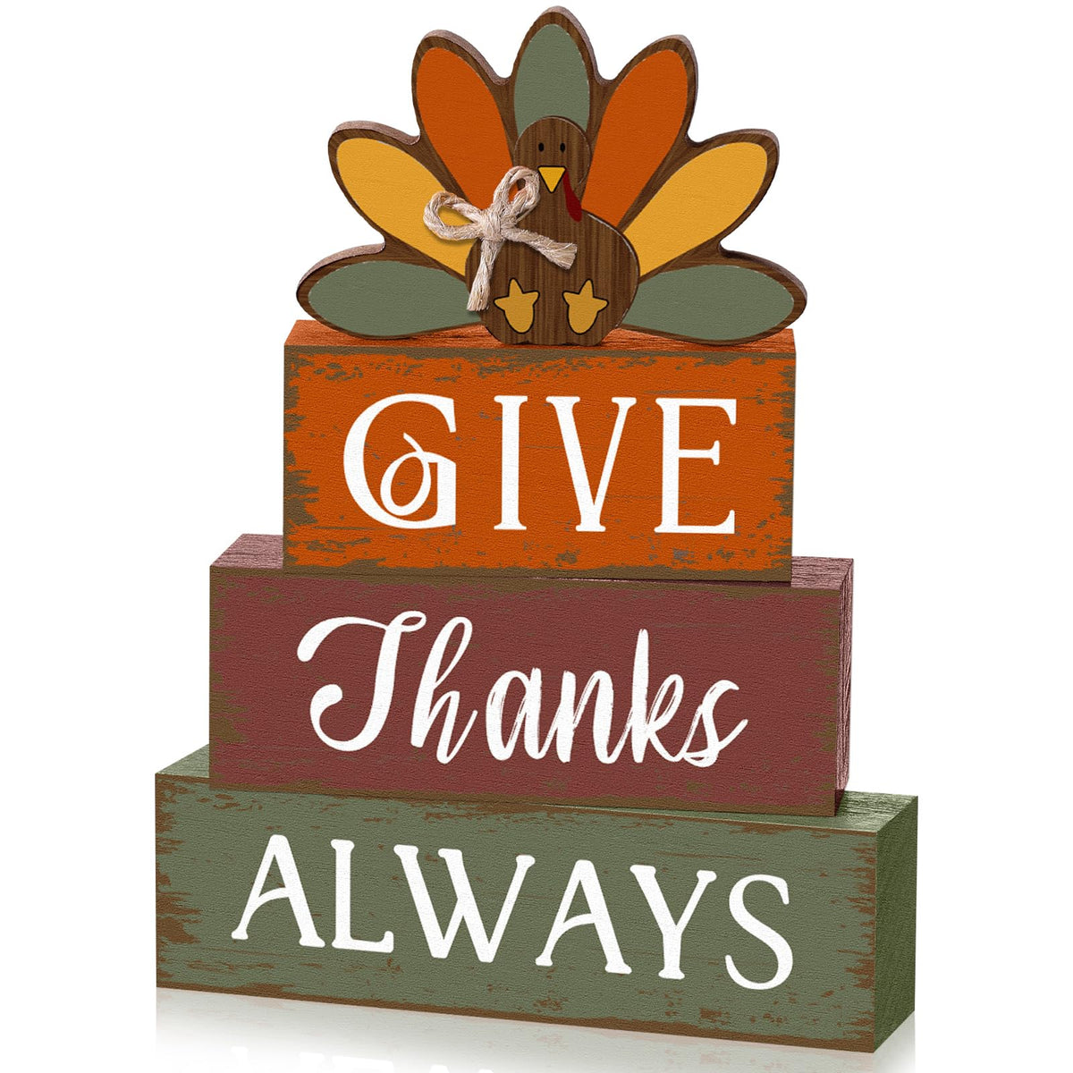 4 Pcs Thanksgiving Turkey Table Decor Wooden Sign Blocks